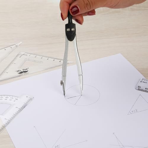 Mr. Pen- Geometry Set, 13 pcs, 3 Metal Compasses, Protractor, 6" Ruler | 45° & 30°/60° Set Squares, Pencils, Lead Refills, Sharpener & Eraser for Math, Drafting & Classroom Use - color: Black