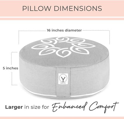 Y O Gayo Meditation Cushion and Floor Pillow. Ideal for Meditation Pillow, Yoga, & Floor Sitting - Premium Buckwheat Supportive Round Cushion with Changeable Cover. Versatile & Stylish - 16" in