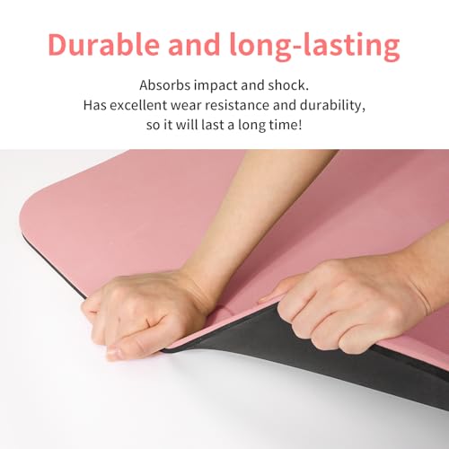 PAIDU POE Yoga Mat （10mm）Extra Thick Fitness Mat 72"x24" with Carry Strap | Non-slip, tear-resistant and suitable for all ages, perfect for yoga, Pilates, home gym and full-body workouts. - color: Pink + black
