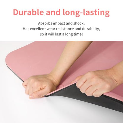 PAIDU POE Yoga Mat （10mm）Extra Thick Fitness Mat 72"x24" with Carry Strap | Non-slip, tear-resistant and suitable for all ages, perfect for yoga, Pilates, home gym and full-body workouts. - color: Pink + black