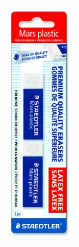 STAEDTLER Mars Plastic Vinyl Erasers (2-Pack), White Erasers for Clean & Precise Results - Latex-Free, Minimal Crumbling, Made in Germany - style: 2 Pack