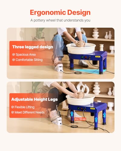 VEVOR 14in Pottery Wheel for Adults Beginners, 0-6in Height-Adjustable, 450W Pottery Forming Machine 60-300RPM Electric Ceramic Wheel, Blue - color: Blue