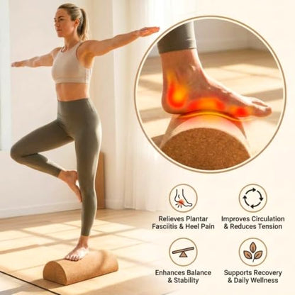Soulchen Cork Balance Board Set – Anti-Slip Foot & Ankle Strength Trainer with Roller & Massage Ball, Improve Balance, Stability & Core Strength for Physical Training, Rehab, Yoga & Home Fitness