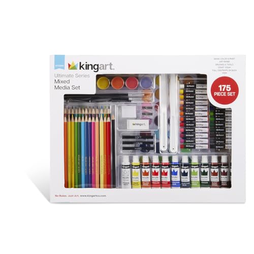 KINGART Ultimate Series 175 Piece Mixed Media Art Set, Colored Pencils, Oil Pastels, Acrylic Paints, Brushes