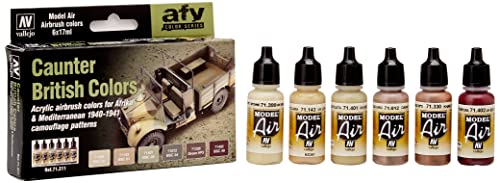 Vallejo - British Caunter Colors Acrylic Paint Set | Model Air | AFV Color Series Precise Kit for Historical Reenactments with Artist-Quality Pigments | 6 Bottles x 17 ml (0.57 fl.oz.) - style: British Caunter Colors