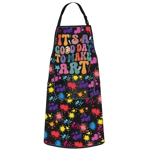 WZMPA Artist Painters Apron With Pockets - It's A Good Day to Make Art - Adjustable Apron for Teacher, Lover, Student Gift - color: Make Art F Bl