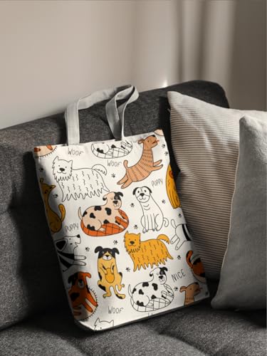 Aesthetic Canvas Tote Bag for Women with Inner Pocket - color: Dog-2