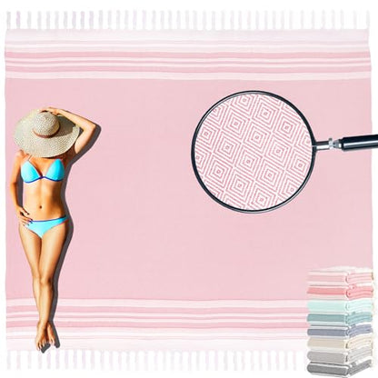 Yongoes Turkish Beach Towel Blanket Oversized 82x88 Pink Boho - color: Pink, size: Extra Large 82"x88"（208x224cm）