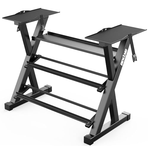 BEKING 3 Tier Dumbbell Rack,1000LB Capacity Weight Storage Rack for Home Gym Fitness,Multifunctional Free Weight Organizer Stand for Dumbbells, Kettlebells,Compact Design Save Floor Space - color: 4-LEVEL