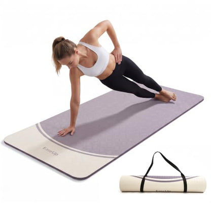 EaseUp 10mm Thick Yoga Mat, 73"×31.5" Extra Wide, Non-Slip with Strap - color: Dusty purple