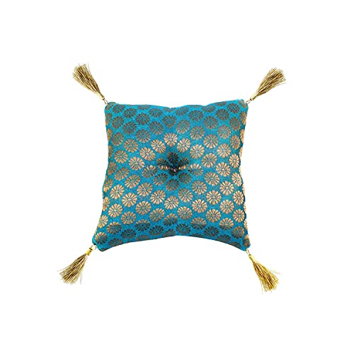 Cushion For Tibetan Singing Bowl Handmade Square Cushions Brocade Art Silk Home Decor Jewelry Display Pillow (5" x 5" Inch, Turquoise Blue) - color: Turquoise Blue, size: 5" x 5" Inch