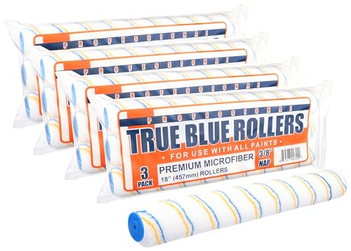 True Blue 18" Professional Paint Roller Covers, 18 Inch, Best for All Types of Painting Surfaces, Refill Bulk Pack (12, 3/8" Nap) - size: 3/8" Nap