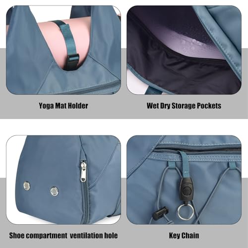 Forestfish Gym Bag For Women With Yoga Mat Holder, Blue | Shoe Compartment, Wet Dry Storage Pocket, Removable Shoulder Strap, Lightweight & Water Resistant - color: Blue