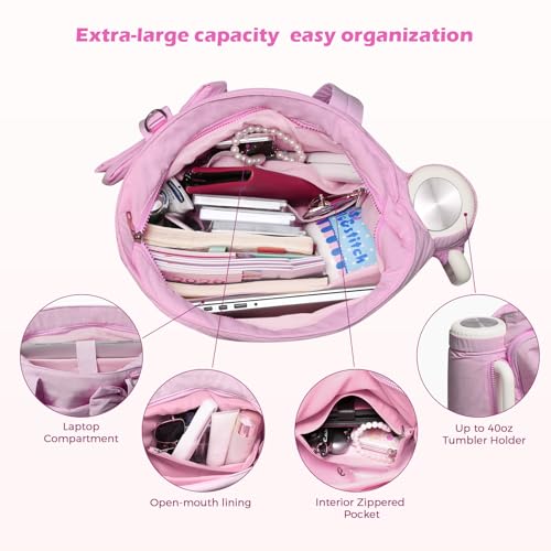 Gosect Women’s Crush Bow Puffer Tote Bag, Water Resistant Laptop Travel Yoga Work Bag - color: Pink