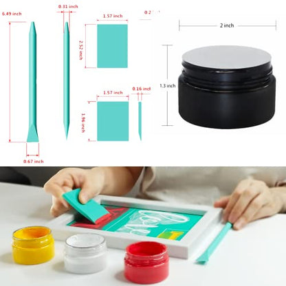 JAJADO Letter Stencils Symbol Numbers Stencils Paint Kit 14pcs, 5 Pcs Reusable Alphabet Templates, 3 Pcs Mini Squeegees, 6 Jars Chalk Paste Paint for Wood, Gift and Card Making, Fabric, Rock, Sign - color: 5+6+3