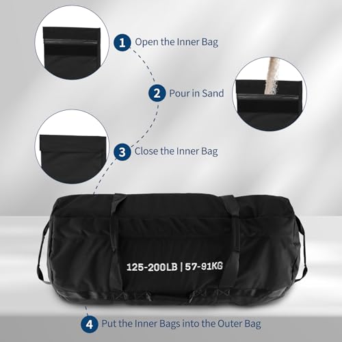 GarveeLife Workout Sandbag Unfilled - 5-200 LBS Heavy Duty Fitness Sandbag for Strength Training, Core & Full-Body Exercises | Adjustable Weight Home Gym - size: 125-200 LB