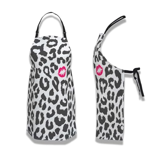 Chef Apron for Women Leopard Texture with Kiss Print Grilling Aprons for Men for Kitchen Cooking Restaurant BBQ Painting Crafting 27” (W) x 31” (H), Waterproof Apron - color: Leopard Texture
