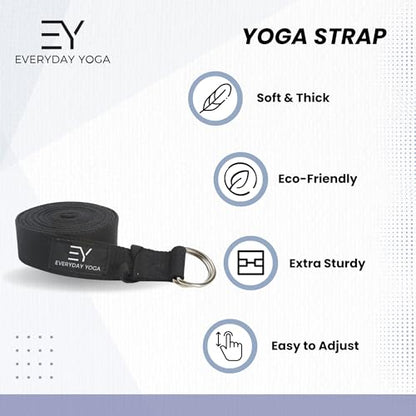 Everyday Yoga Strap with Metal D-Ring Athletic Stretching, 6ft/8ft/10ft | Durable Stretching Strap, Flexibility Training, Exercise & Fitness For Yoga, Pilates, Physical Therapy, Gym, Unisex-Adult - color: True Navy, size: 10 Foot