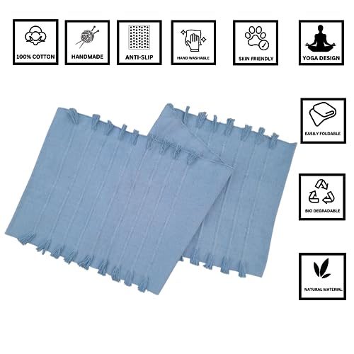 Jaipur art & Rugs Organic Cotton Yoga Mat - Eco-Friendly Hand-Woven Rug - Non Slip & Thick (24”x72”x5mm) for Everyday Fitness at Home - Comfortable Extra-Long - color: Sky Blue