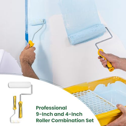 Voomey Professional Paint Roller Kit 22 Pcs, 9-Inch Upgraded Paint Roller with Super Coverage Effect, Paint Brush, Paint Roller Tray,Paint Kit for House Painting - style: 22pcs paint roller kit