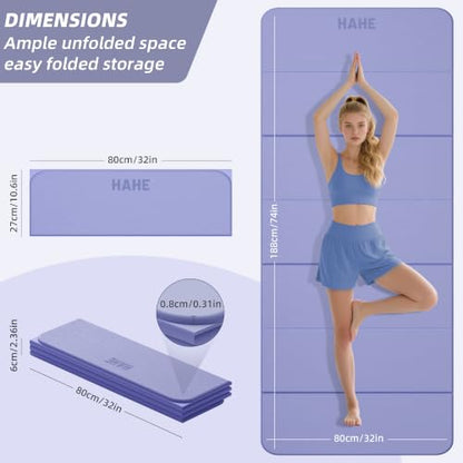 HAHE Foldable Yoga Mat 74"Lx32"Wx1/3"Thick, Folding Exercise Mats - color: Purple