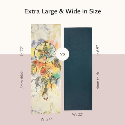 Shakti Warrior TPE Yoga Mat (72 inch x 24 inch x 6mm Thick) | Artist-designed premium TPE yoga mat with a non-slip surface for regular yoga, hot yoga, Pilates, workouts and practice. - color: Dreamcatcher