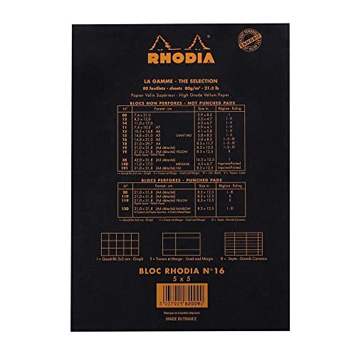 Rhodia Classic French Paper Pads Graph 6 in. x 8 1/4 in. Black (162009C)