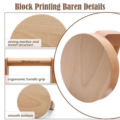 1+1 Pcs Block Printing Baren, Windspeed Wood Baren Printmaking Tool Supplies for Printing, Crafting, Scrapbooking, Linocut