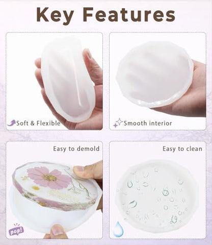 Resin Coaster Molds, 4 Pack Diamond Edge Round Molds for Resin Casting, Silicone Coaster Molds for Epoxy Resin