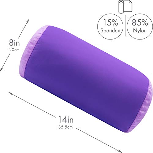 Microbead Bolster Neck Roll Pillow, 14x8 in Cylinder Tube, Dark Lavender | Silky feel fabric helps prevent wrinkles & hair breakage; feather-light beads gently cushion head & shoulders as you rest - color: Dark Lavender