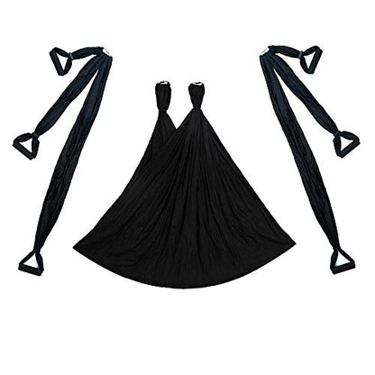 Aerial Trapeze Yoga Hammock Kit - Ultra Strong Antigravity Yoga Flying Sling Inversion Swing Tool Set - color: Black