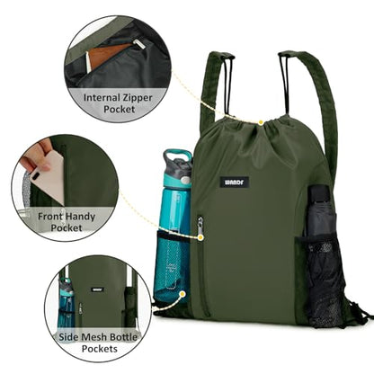 WANDF Drawstring Backpack, Gym String Bag with Shoulder Pad - color: M, Dark Green, size: Medium