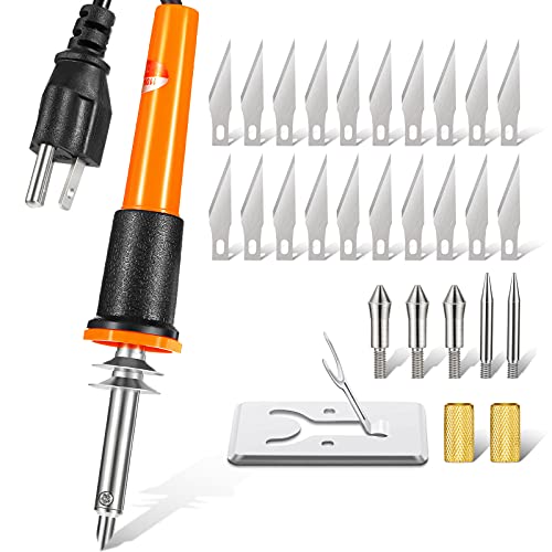 Honoson 30 Pcs Hot Knife Cutting Tool Kit for Carving Foam Cloth Stencil | 20 Blades, 3 Holders, 2 Pyrography Blades, Metal Stand, Hot Cutting Knife Set, Cuts Plastic Foam Cloth Stencil