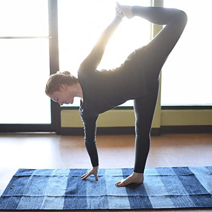 Hugger Mugger Cotton Yoga Rug - Absorbent, Grippy Tight Weave, Ashtanga and Hot Yoga Rug, Helps with Slippery Hands and Feet - color: Indigo Dreams