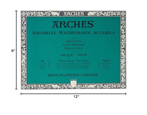Arches Water Colour Block, 300 lb / 640GSM, Cold Pressed, 9" x 12" - size: 9"x12"