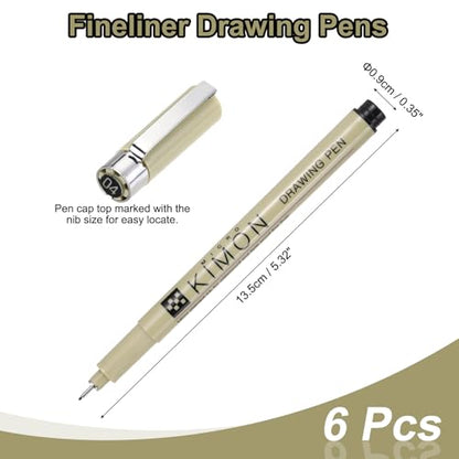 PATIKIL Fineliner Pens, 0.4mm Fine Points Drawing Pen Waterproof Inking Markers Liner Artist Watercolor Supplies Drawing Kit for Adult Sketching Journaling, Pack of 6 - style: 0.4mm Fine Points