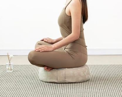 Meditation Cushion, Comfortable Meditation Pillow with Peacock Feather Jacquard Cover. Buckwheat Hull Filled Zafu Floor Pillow 16 * 16 * 5 in - color: Apricot Gray