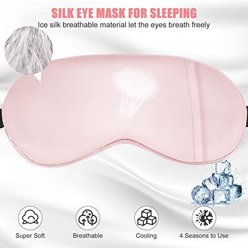 Cooling Eye Mask for Sleeping, Silk Sleep Mask w/Gel Eye Mask, Heated Eye Masks, Blindfold Eye Cover Women Sleeping Mask for Home, Office, Travel, Yoga, Medditation, Stocking Stuffers(Pink) - color: Pink