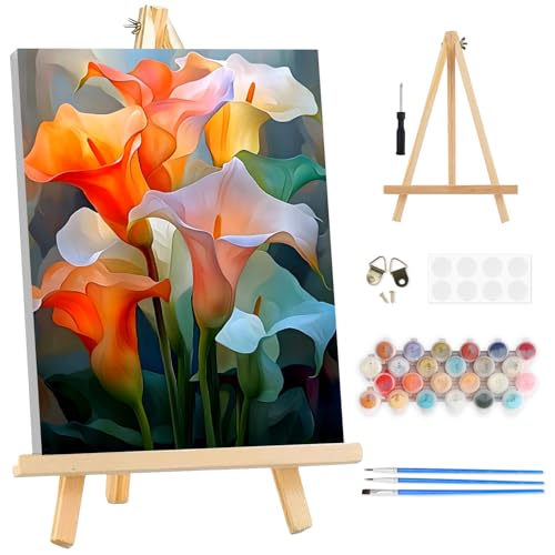 TOSTOG Vibrant Calla Lilies Framed Canvas Paint by Numbers Art Kit for Adults and Kids, Beginner Acrylic Oil Painting Supplies with Wooden Frame for Home Wall Decor 20 * 30 cm/8 * 12 in - color: Vibrant Calla Lilies