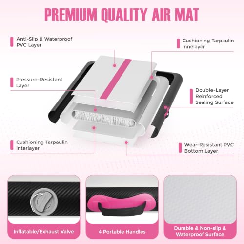 Inflatable Gymnastics Mat Air Tumble Track Tumbling Mats with Pump - color: Pink Black, size: 13ft*3.3ft*4inch(4m*1m*10cm)