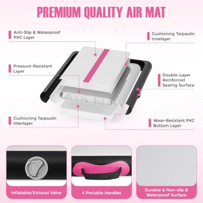 Inflatable Gymnastics Mat Air Tumble Track Tumbling Mats with Pump - color: Pink Black, size: 13ft*3.3ft*4inch(4m*1m*10cm)
