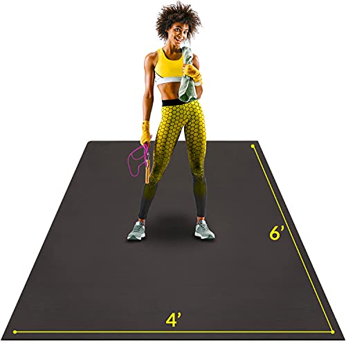 ActiveGear Large Exercise Mat, 6'x4' Non-Slip Rubber Home Gym - Black | 7mm non-slip rubber cushions joints on carpet, tile or concrete. Shoe-friendly. Non-toxic, durable materials.