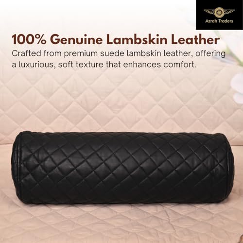 Neck Roll Pillow Cushion Cover, 16x6 Inch Full Moon Round Bolster Pillow Case, Cylinder Soft Lambskin Leather Pillowcase for Head, Spine & Neck Support During Sleep - Quilted Black Pack of 1 - color: Quilted Black Pack of 1
