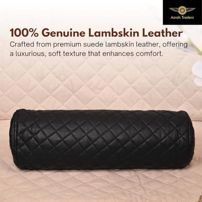 Neck Roll Pillow Cushion Cover, 24x7 Inch Full Moon Round Bolster Pillow Case, Cylinder Soft Lambskin Leather Pillowcase for Head, Spine & Neck Support During Sleep - Quilted Black Pack of 2 - color: Quilted Black Pack of 2