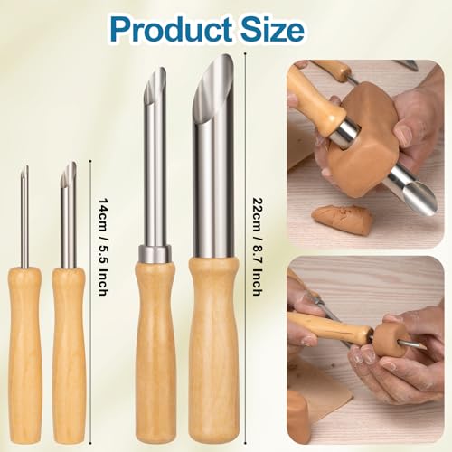 Amrules 4 Pcs Clay Hole Cutters Sculpting Tools Set for Pottery | Stainless Steel Cutting Tubes, Smooth Wood Handles, 4 Diameters for Hole Sizes, for Drilling, Carving & DIY Clay Projects - color: Lightyellow-Hole-4Pcs