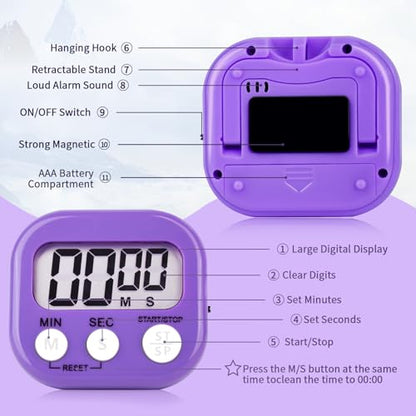 24 Pack Timers Magnetic Kitchen Timer Cooking Timers for Kitchen Digital Timer with Big Display Loud Ring Electronic Timer for Cooking, Classroom, Break Time(24, White,Green,Blue,Purple) - color: White,green,blue,purple