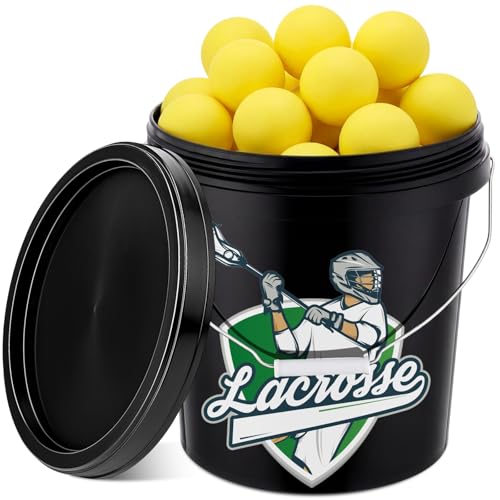 Sosation 36 Pack Lacrosse Balls Bucket 2.5 Inch Soft Rubber Lacrosse Practice Balls Official Size for Youth Indoor Outdoor Training, for Myofascial Release Therapy, Muscle Knot Remover - color: Yellow Ball