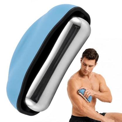 Cooling Massage Roller with Ergonomic Handle for Deep Tissue-Blue | 360° Easy-Glide Ice Massage Ball for Myofascial Release, Cold Therapy Roller Post-Workout Recovery & Muscle Pain Relief - color: Blue
