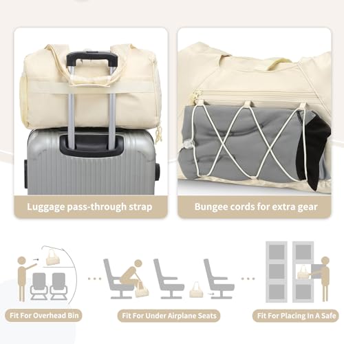 Small Gym Bag for Women with Shoe Compartment 35L, Beige - color: Beige