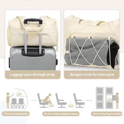 Small Gym Bag for Women with Shoe Compartment 35L, Beige - color: Beige